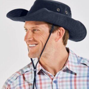 Coolibar Charlie Cotton Bucket Hat‎ Blue size L/XL NWT UPF 50+ Unisex